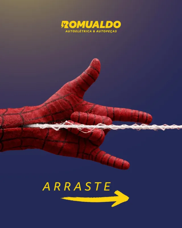 Arte com uma mão do Homem-Aranha lançando teia e a palavra ARRASTE